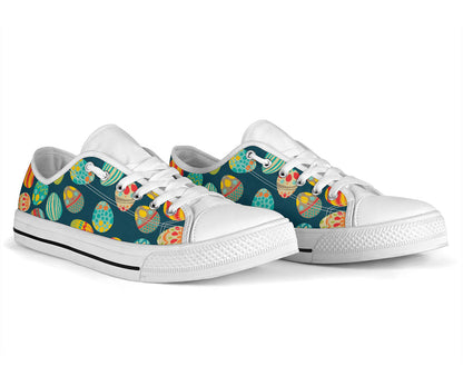 Easter Eggs Pattern Print Design RB09 White Bottom Low Top Shoes