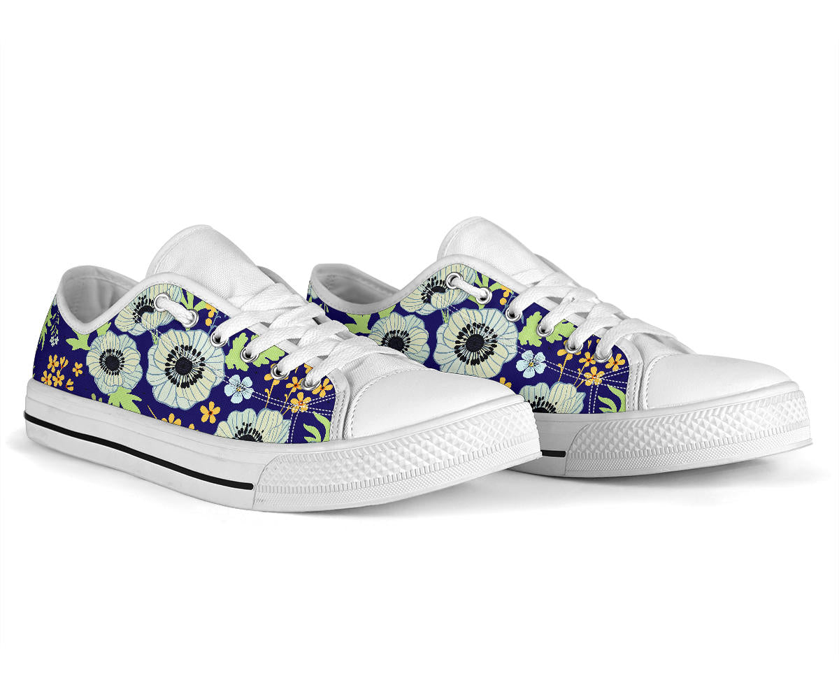 Anemone Pattern Print Design AM06 White Bottom Low Top Shoes