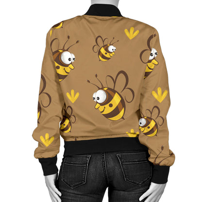 Bee Pattern Print Design BEE09 Women Bomber Jacket