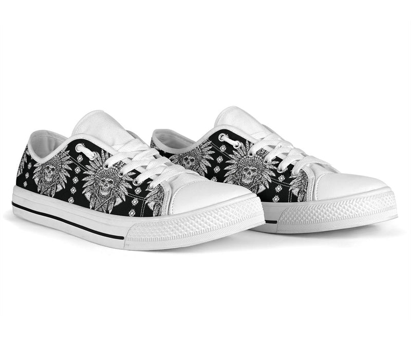 Native American Indian Skull White Bottom Low Top Shoes