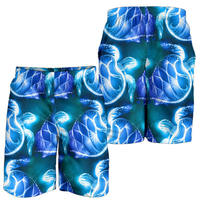 Blue Neon Sea Turtle Print Mens Shorts