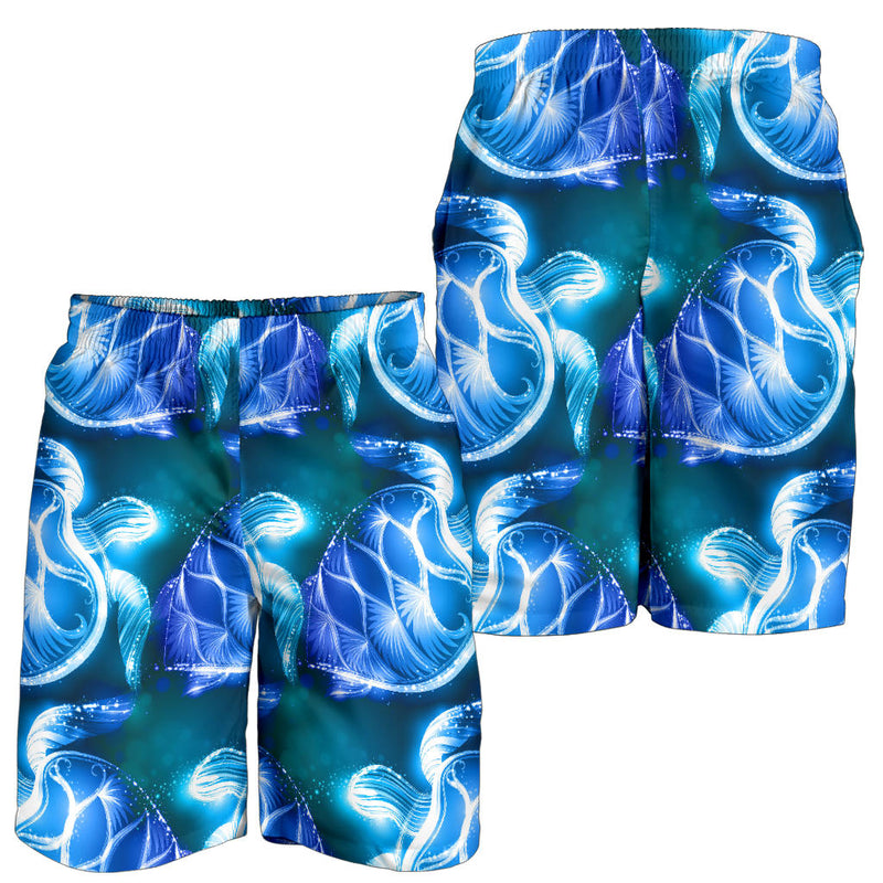 Blue Neon Sea Turtle Print Mens Shorts