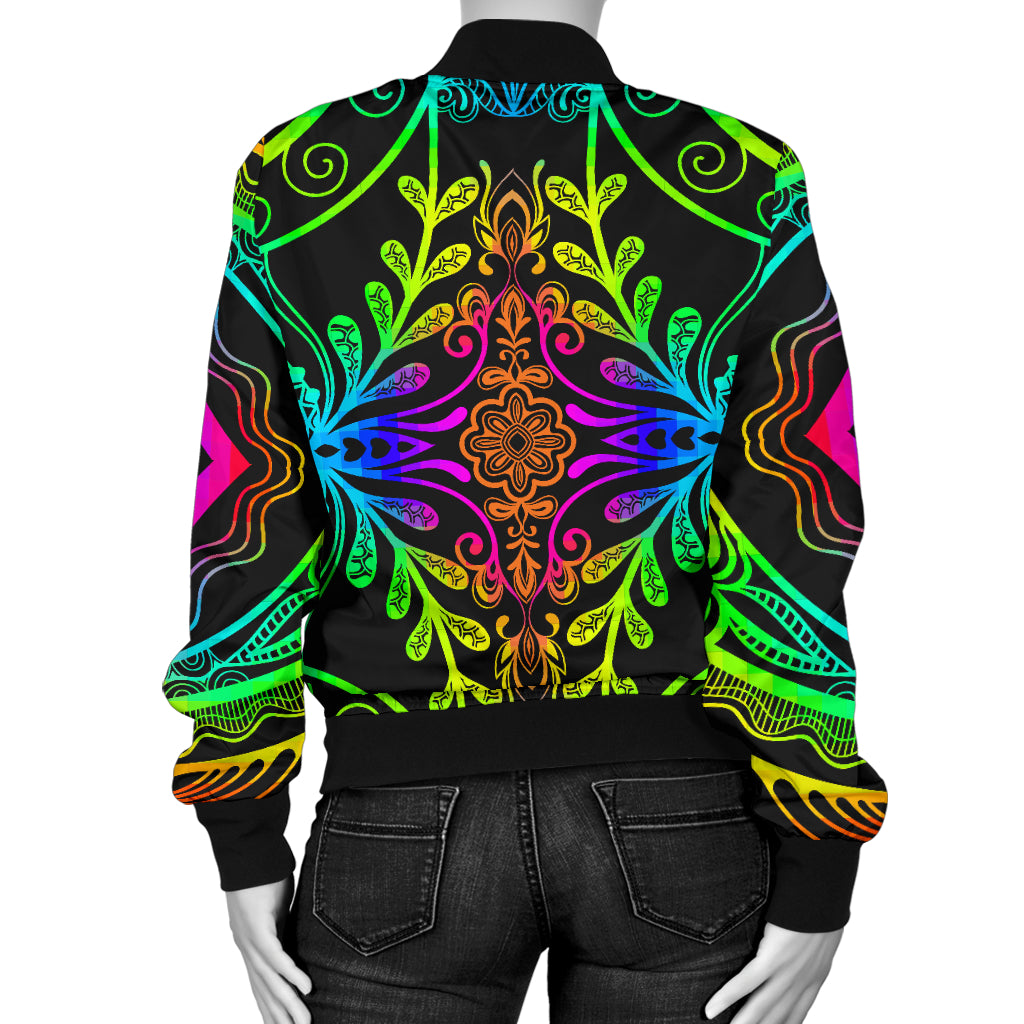 Neon Trible Rainbow Pattern Print Design A01 Women's Bomber Jacket