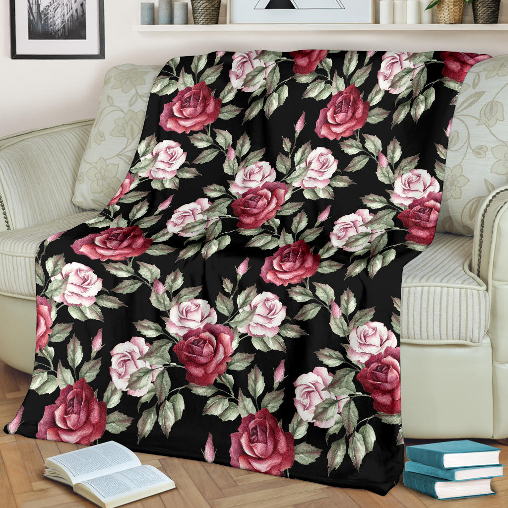 Rose Red Pink Pattern Print Design RO03 Fleece Blanket