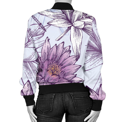 Water Lily Pattern Print Design WL01 Women Bomber Jacket