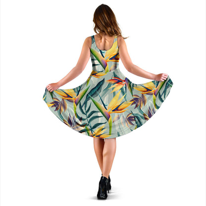 Tropical Flower Pattern Print Design TF022 Midi Dress