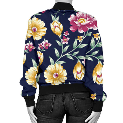 Gerberas Pattern Print Design GB03 Women Bomber Jacket