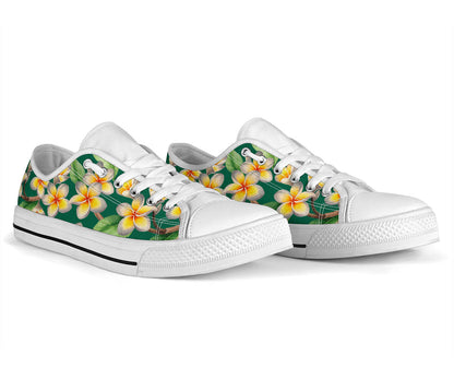 Plumeria Pattern Print Design PM07 White Bottom Low Top Shoes