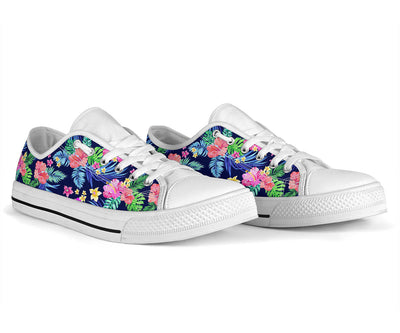 Neon Hibiscus Pattern Print Design HB016 White Bottom Low Top Shoes