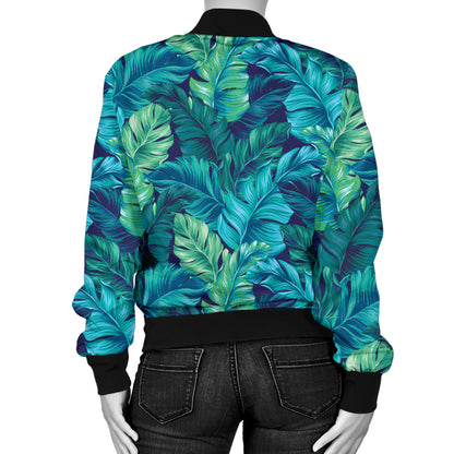 Banana Leaf Pattern Print Design 06 Women's Bomber Jacket