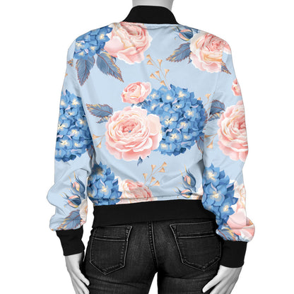 Hydrangea Pattern Print Design HD06 Women Bomber Jacket
