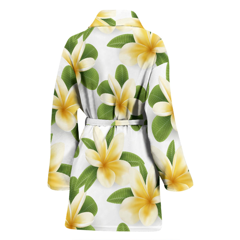 Yellow Plumeria Pattern Print Design PM012 Women Bathrobe