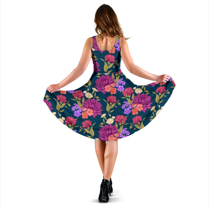 Dahlia Pattern Print Design DH01 Midi Dress