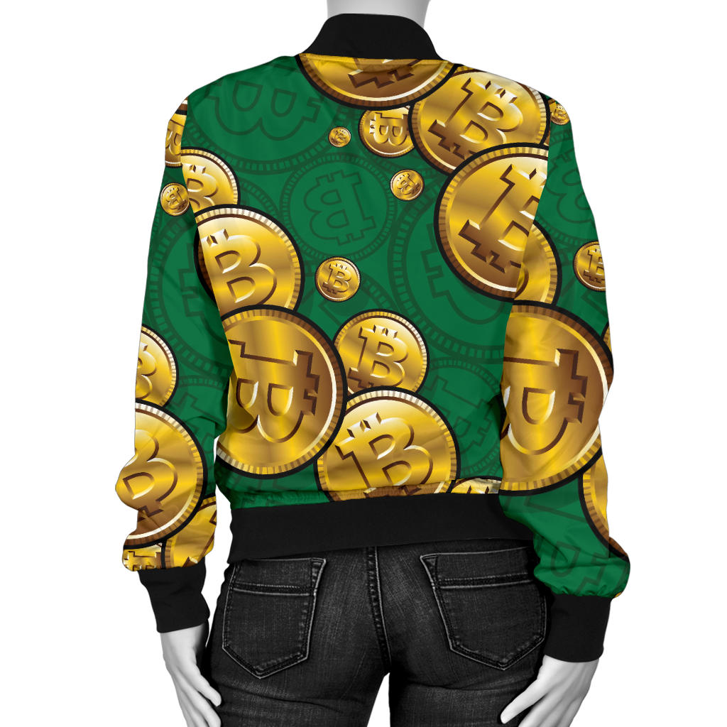 Bitcoin Pattern Print Design DO02 Women Bomber Jacket