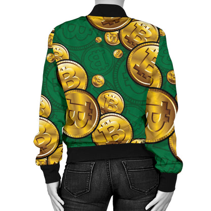 Bitcoin Pattern Print Design DO02 Women Bomber Jacket