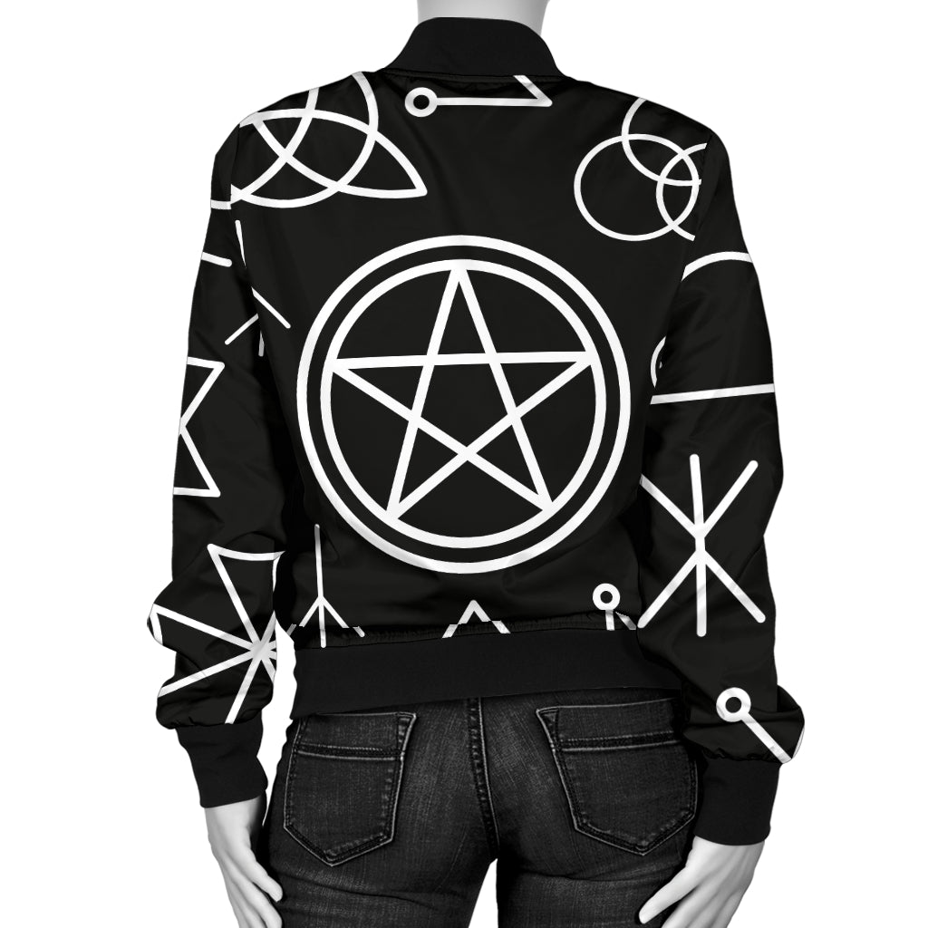 Pentagram Pattern Print Design A02 Women's Bomber Jacket