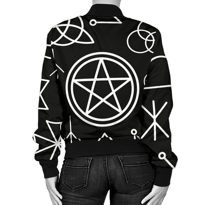 Pentagram Pattern Print Design A02 Women's Bomber Jacket