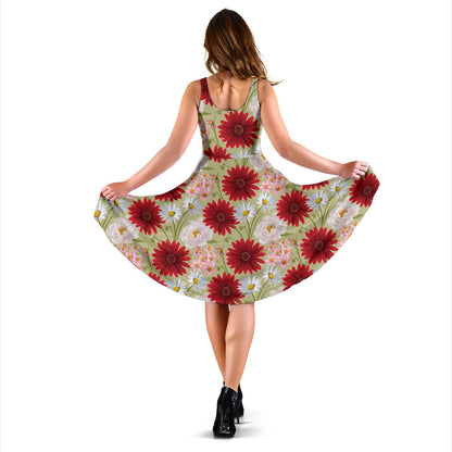 Gerberas Pattern Print Design GB07 Midi Dress