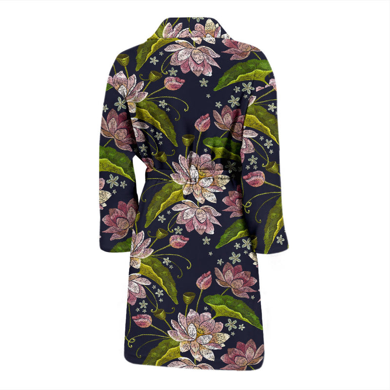 Lotus Embroidered Pattern Print Design LO06 Men Bathrobe