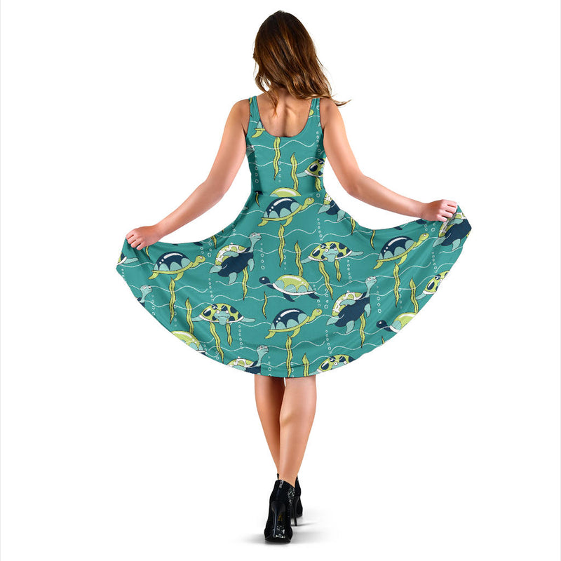 Sea Turtle Pattern Print Design T08 Midi Dress