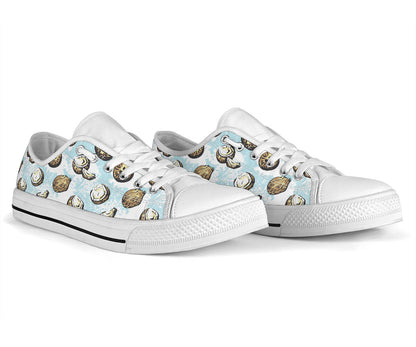 Coconut Pattern Print Design CN01 White Bottom Low Top Shoes