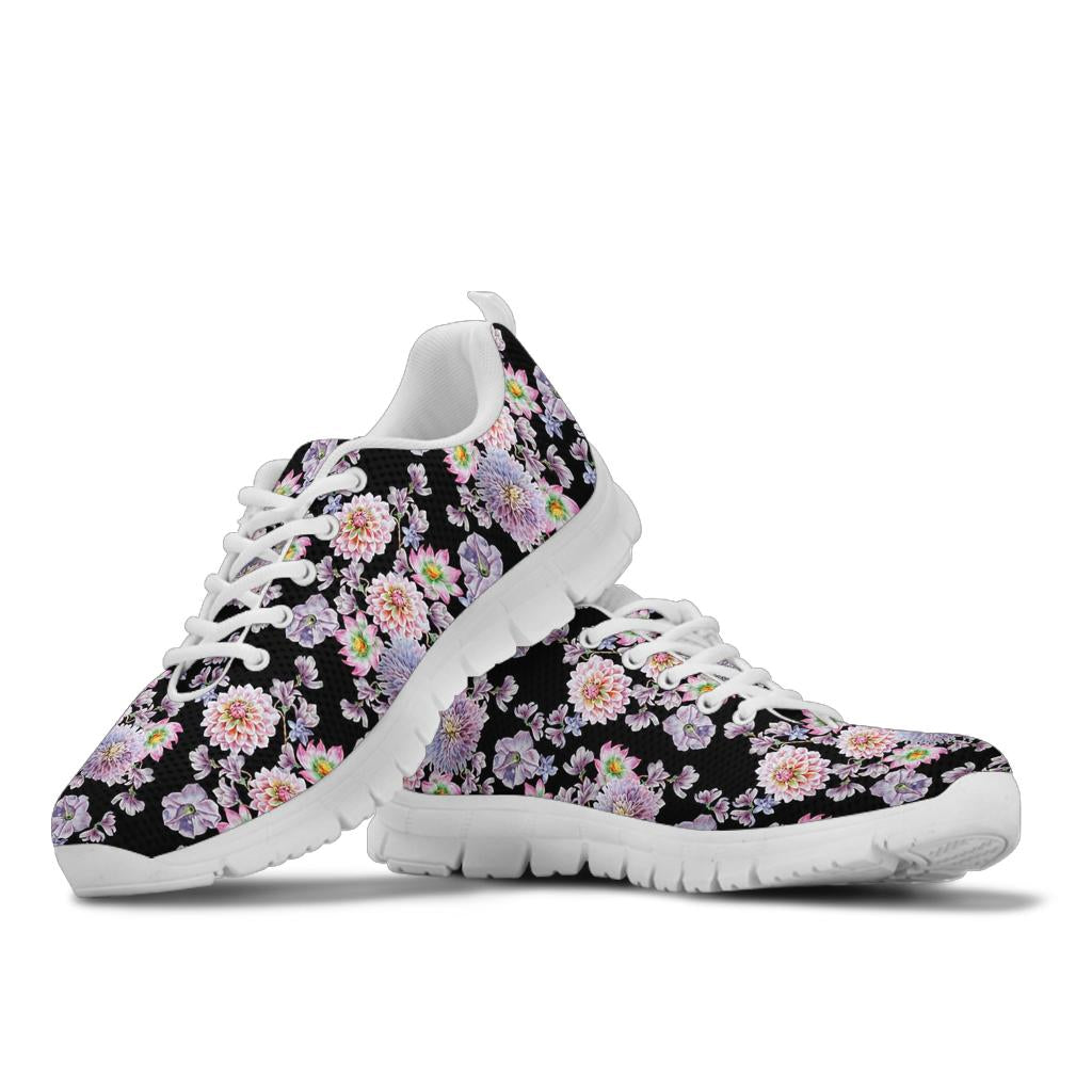 Dahlia Pattern Print Design DH012 Sneakers White Bottom Shoes