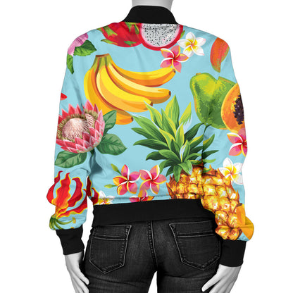 Tropical Fruits Pattern Print Design TF01 Women Bomber Jacket
