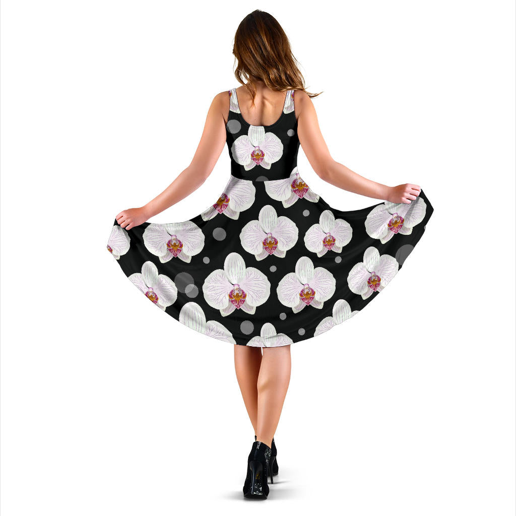 Orchid White Pattern Print Design OR09 Midi Dress