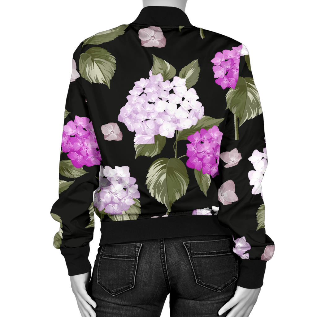 Hydrangea Pattern Print Design HD011 Women Bomber Jacket