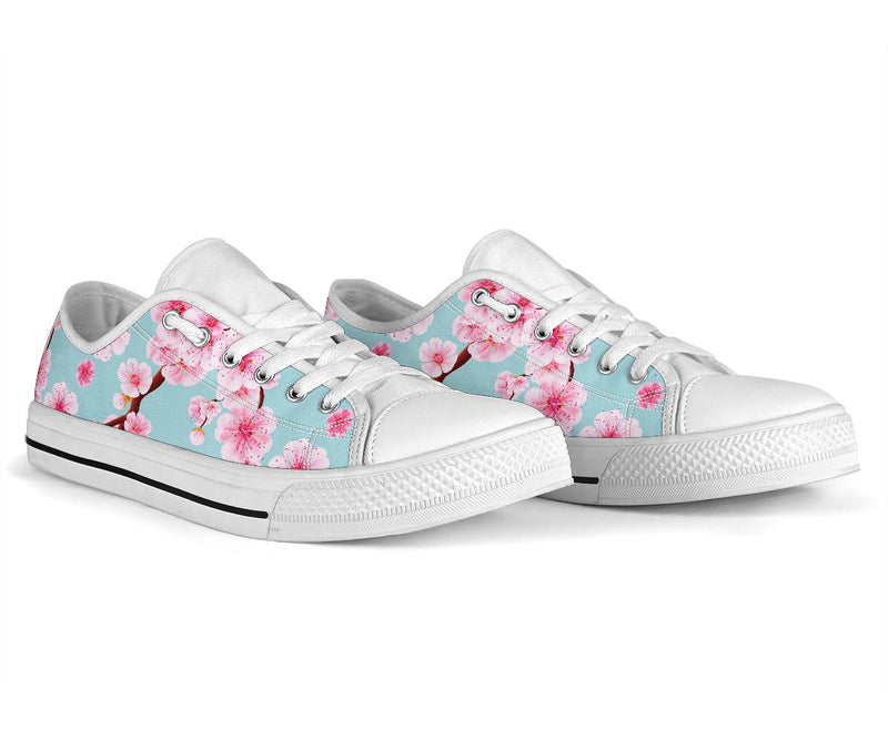 Cherry Blossom Pattern Print Design CB04 White Bottom Low Top Shoes