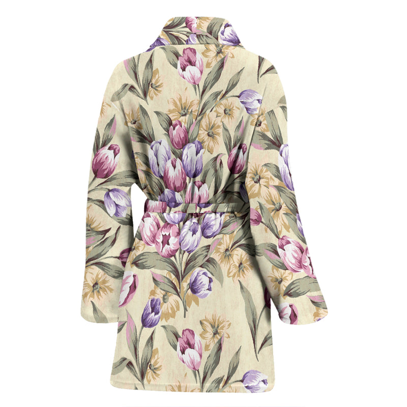 Tulip Pattern Print Design TP04 Women Bathrobe