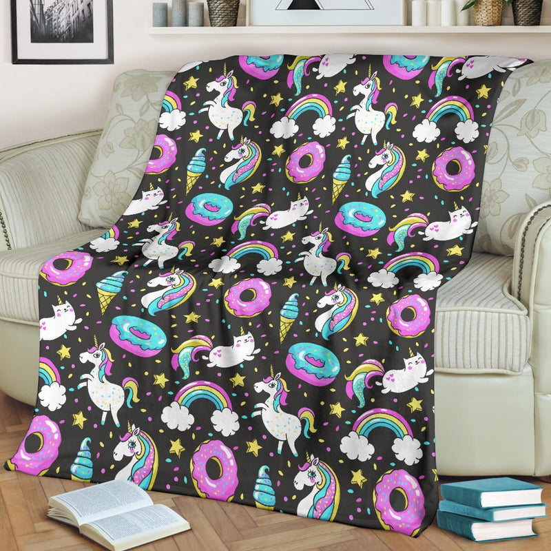 Donut Unicorn Pattern Print Design DN09 Fleece Blanket