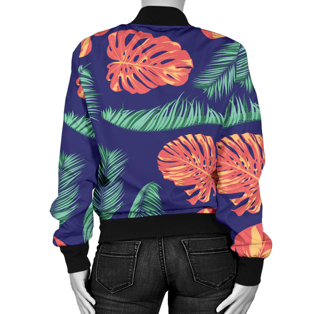 Palm Leaves Pattern Print Design PL011 Women Bomber Jacket