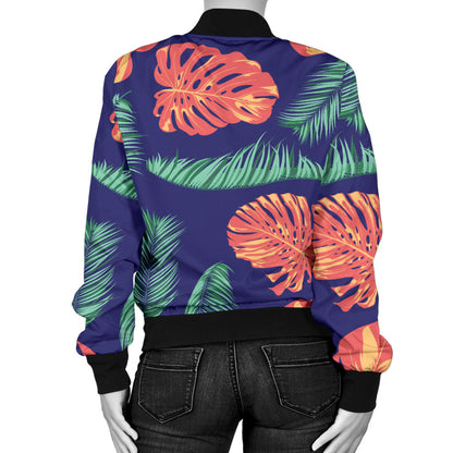 Palm Leaves Pattern Print Design PL011 Women Bomber Jacket