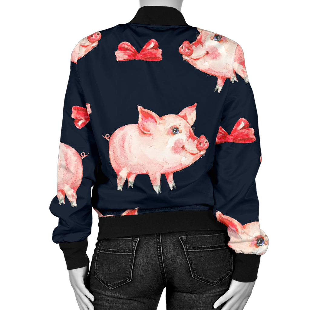 Pig Cute Pattern Print Design 02 Women's Bomber Jacket