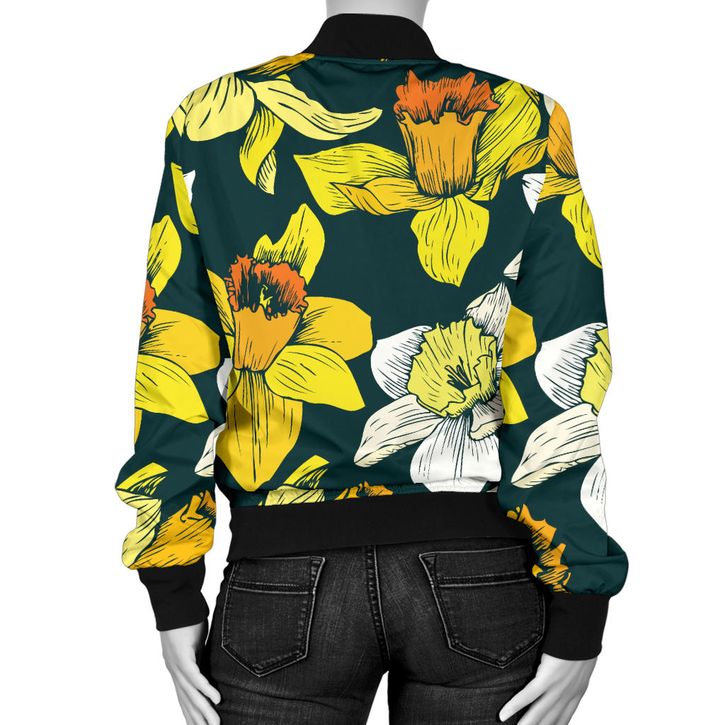 Daffodils Pattern Print Design DF02 Women Bomber Jacket