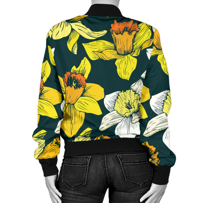 Daffodils Pattern Print Design DF02 Women Bomber Jacket