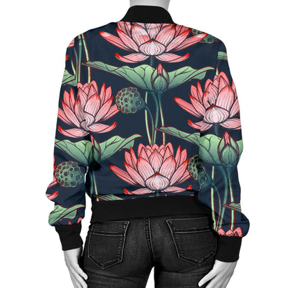 Water Lily Pattern Print Design WL03 Women Bomber Jacket