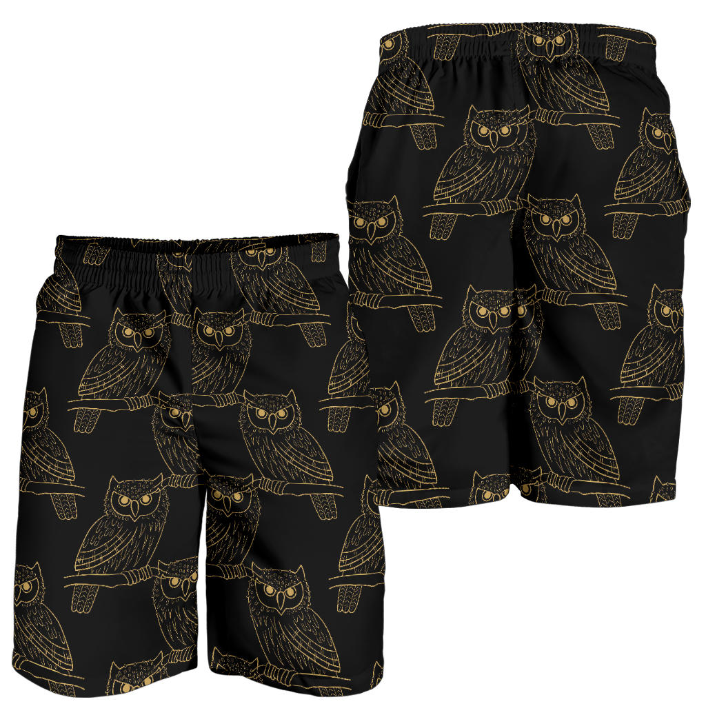 Gold Owl Pattern Mens Shorts