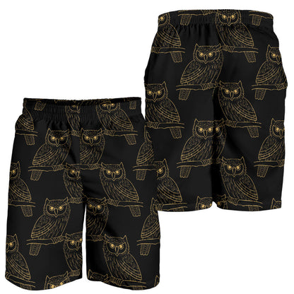 Gold Owl Pattern Mens Shorts