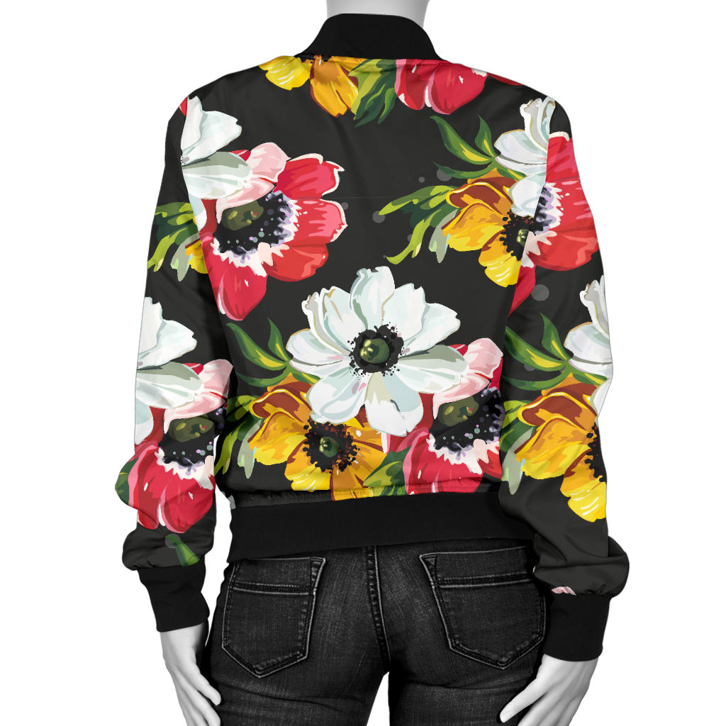 Anemone Pattern Print Design AM07 Women Bomber Jacket