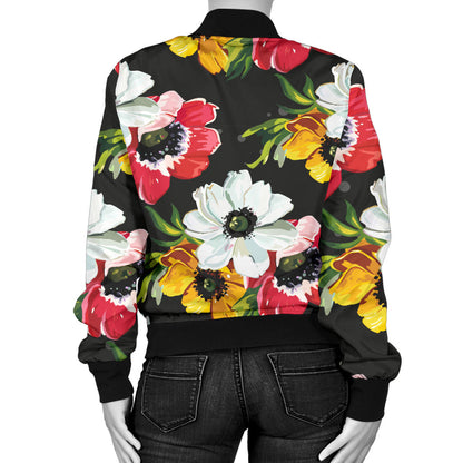 Anemone Pattern Print Design AM07 Women Bomber Jacket