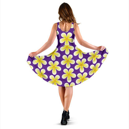 Yellow Plumeria Pattern Print Design PM05 Midi Dress