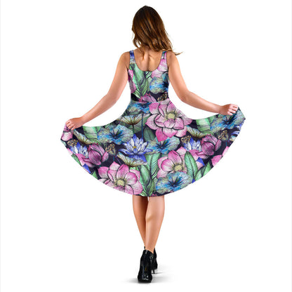 Water Lily Pattern Print Design WL07 Midi Dress