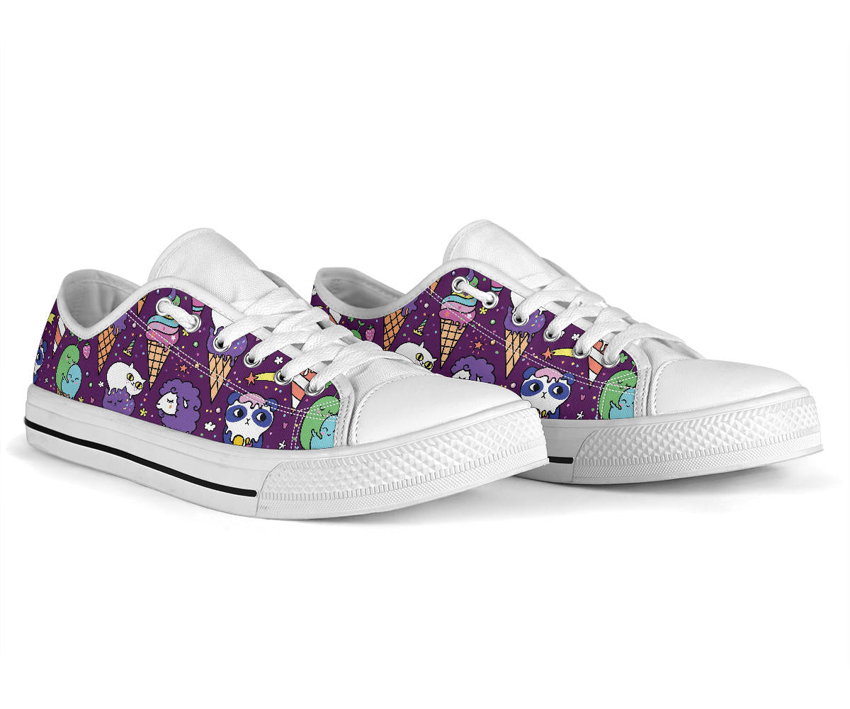 Ice Cream Pattern Print Design IC07 White Bottom Low Top Shoes