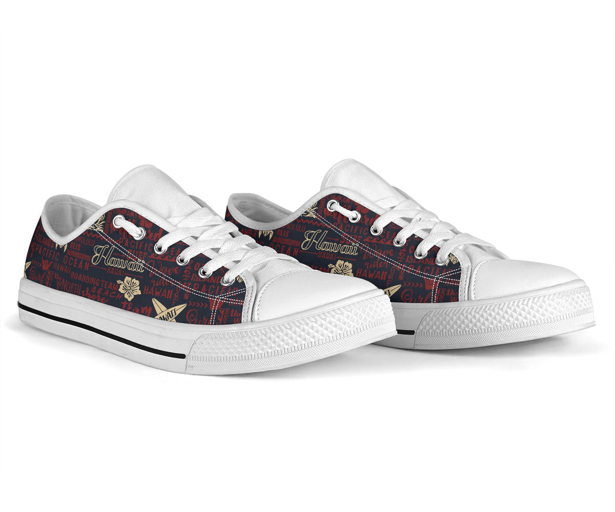 Hawaiian Themed Pattern Print Design H017 White Bottom Low Top Shoes
