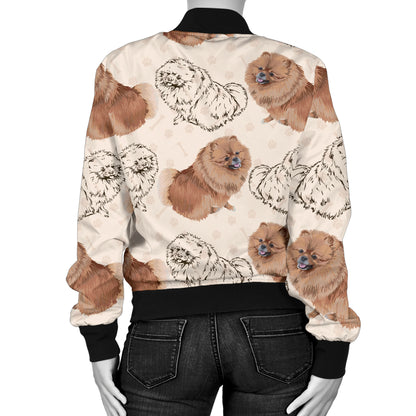 Pomeranians Pattern Print Design A01 Women's Bomber Jacket