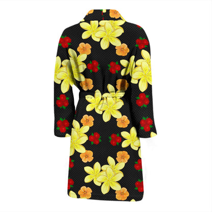 Yellow Plumeria Pattern Print Design PM04 Men Bathrobe