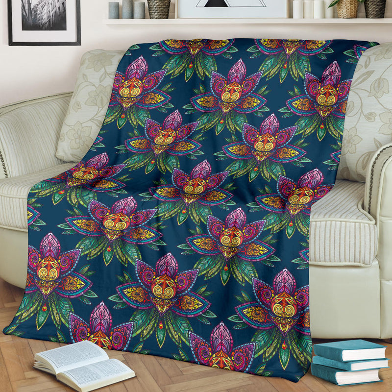 lotus Boho Pattern Print Design LO04 Fleece Blanket