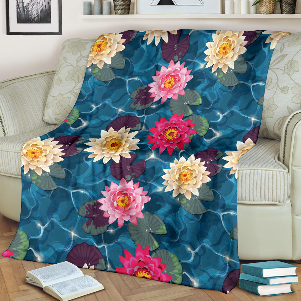Water Lily Pattern Print Design WL05 Fleece Blanket